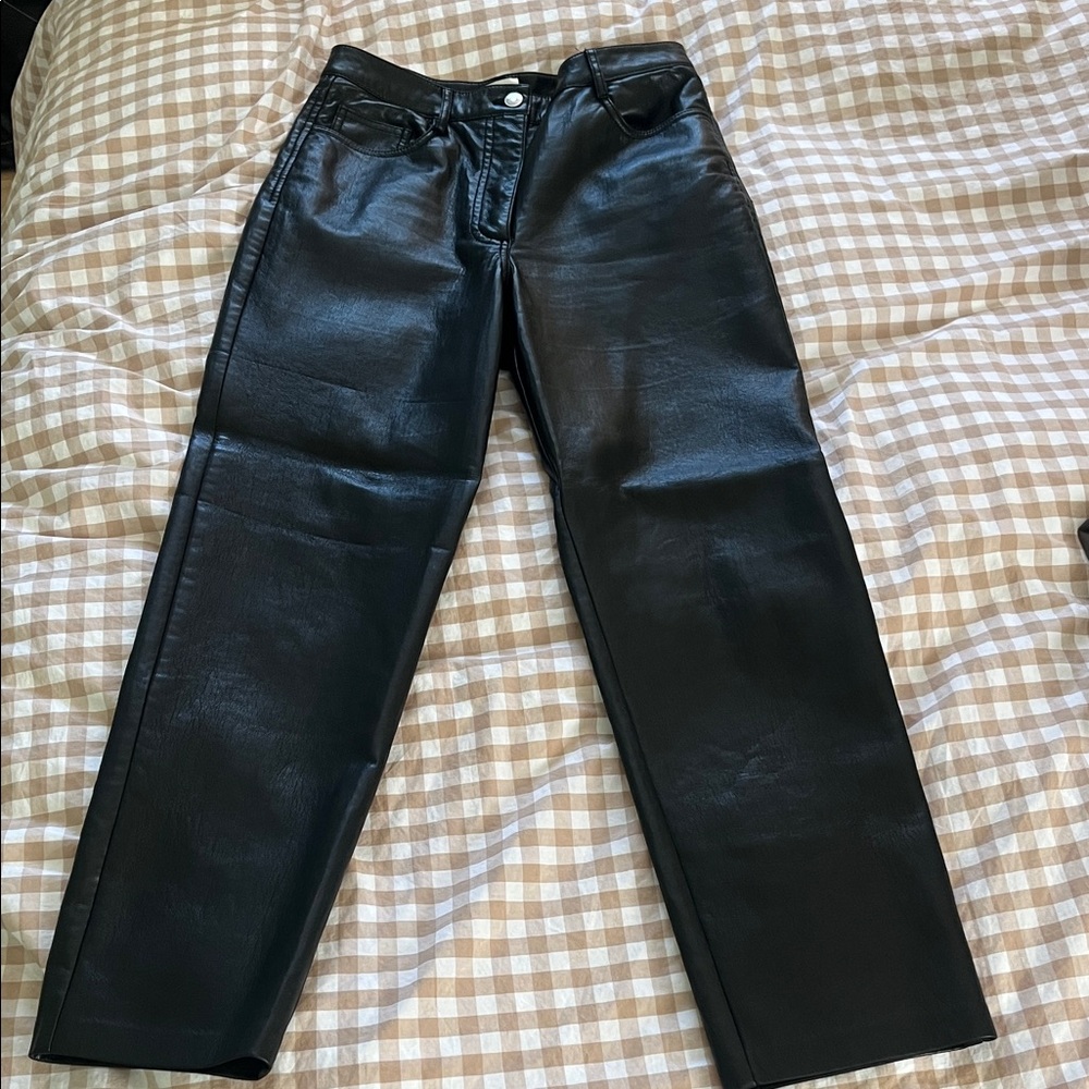 Aritzia Wilfred Black Faux Leather Straight-Leg Pants